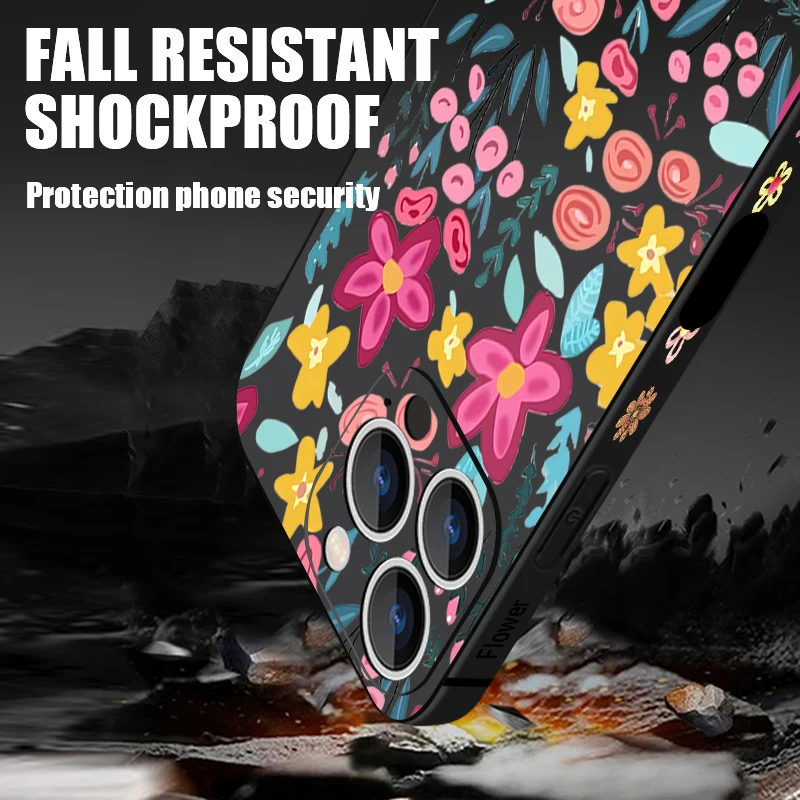 آيفون 17 برو ماكس حافظة ملونة اللوحة الزهور الحبل غطاء الهاتف ل فوندا آيفون 16 برو ماكس 15 14 13 12 11 16e الهواء