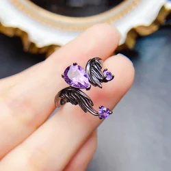 FS 6*8mm Natural Amethyst S925 Sterling Silver Ring for Women Fine Fashion Charm Weddings Jewelry With Certificate MeiBaPJ New