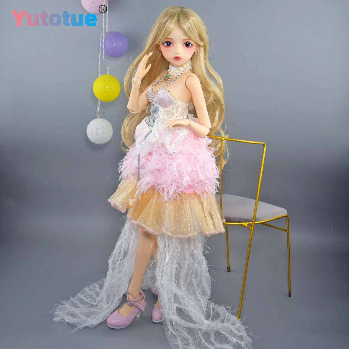 YUTOTUE 60cm Height Glitter Purple Eyes Girl Doll 1/3 BJD Toy with Handmade Dress Wig Outfits