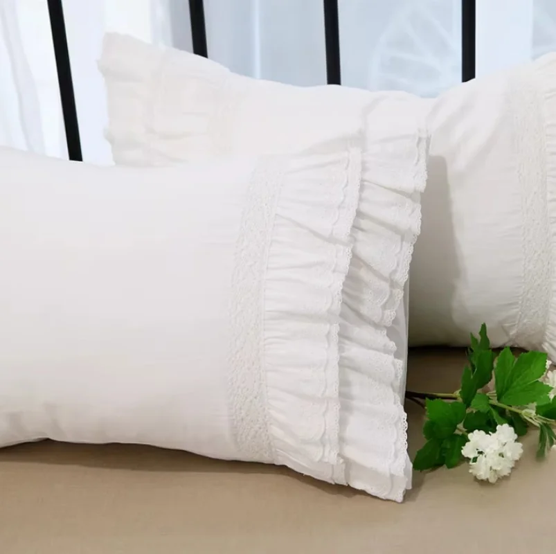 2PCs Luxury Heavy Craft Handmade Pillow Cover Pillow Case Cake Lace Ruffle Satin Cotton Pillowcases Wedding Bedding Pillow
