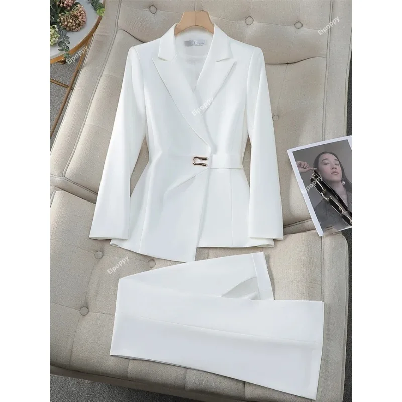 2024 New Elegant Pink Purple Black White Ladies Pant Suit Women Female Business Work Wear Jacket and Trouser Blazer 2 Piece Set