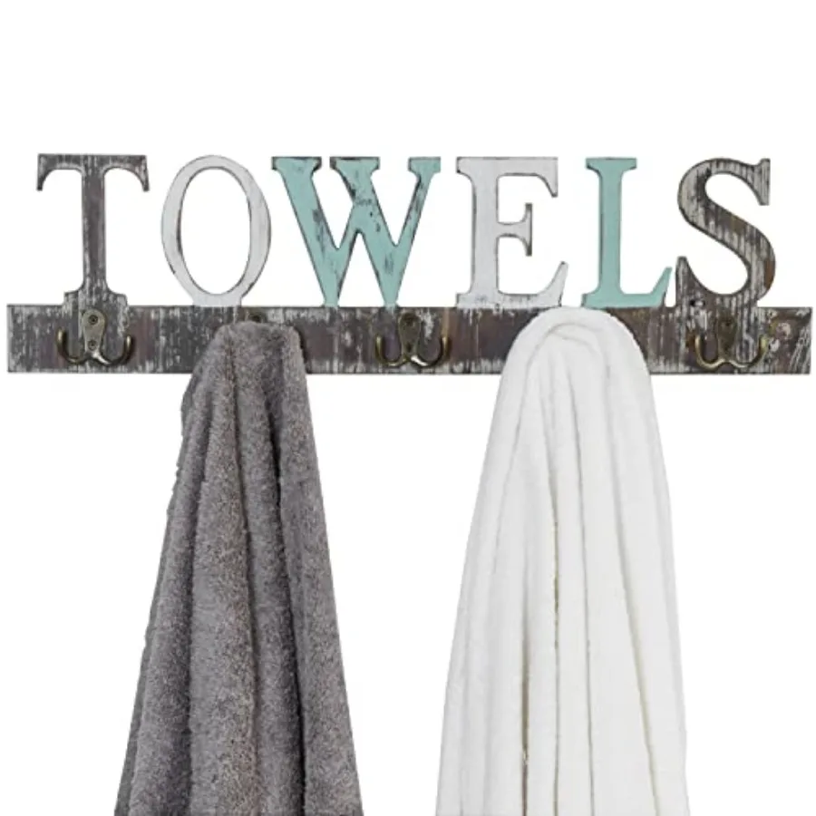

Towel Rack for Bathroom Wall Mounted Bath Towel Holder with 5 Dual Hooks Kitchen Laundry Hand Towel Hanger Rustic Multicolore