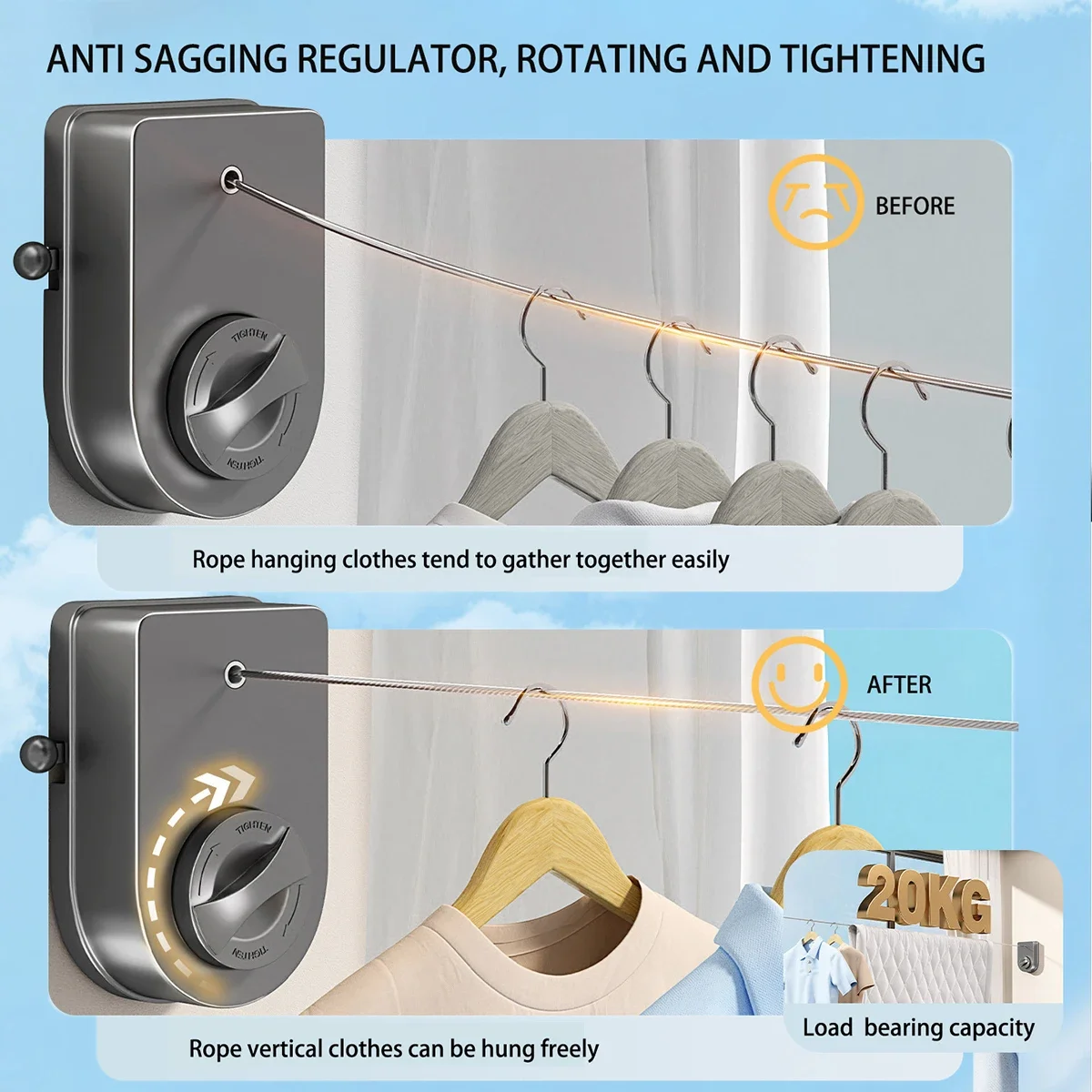 13.78Ft Clothes Retractable Clothesline Invisible Drying Rack Stainless Steel Pull Out Clothes-Drying Machine Rope with Hanger