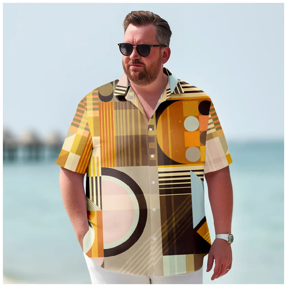 

Stitching Color Shirts Printed Hawaiian Guitar Graphics Dress Shirt Buttons Short Sleeve Streetwear Beach Casual Mens Clothing