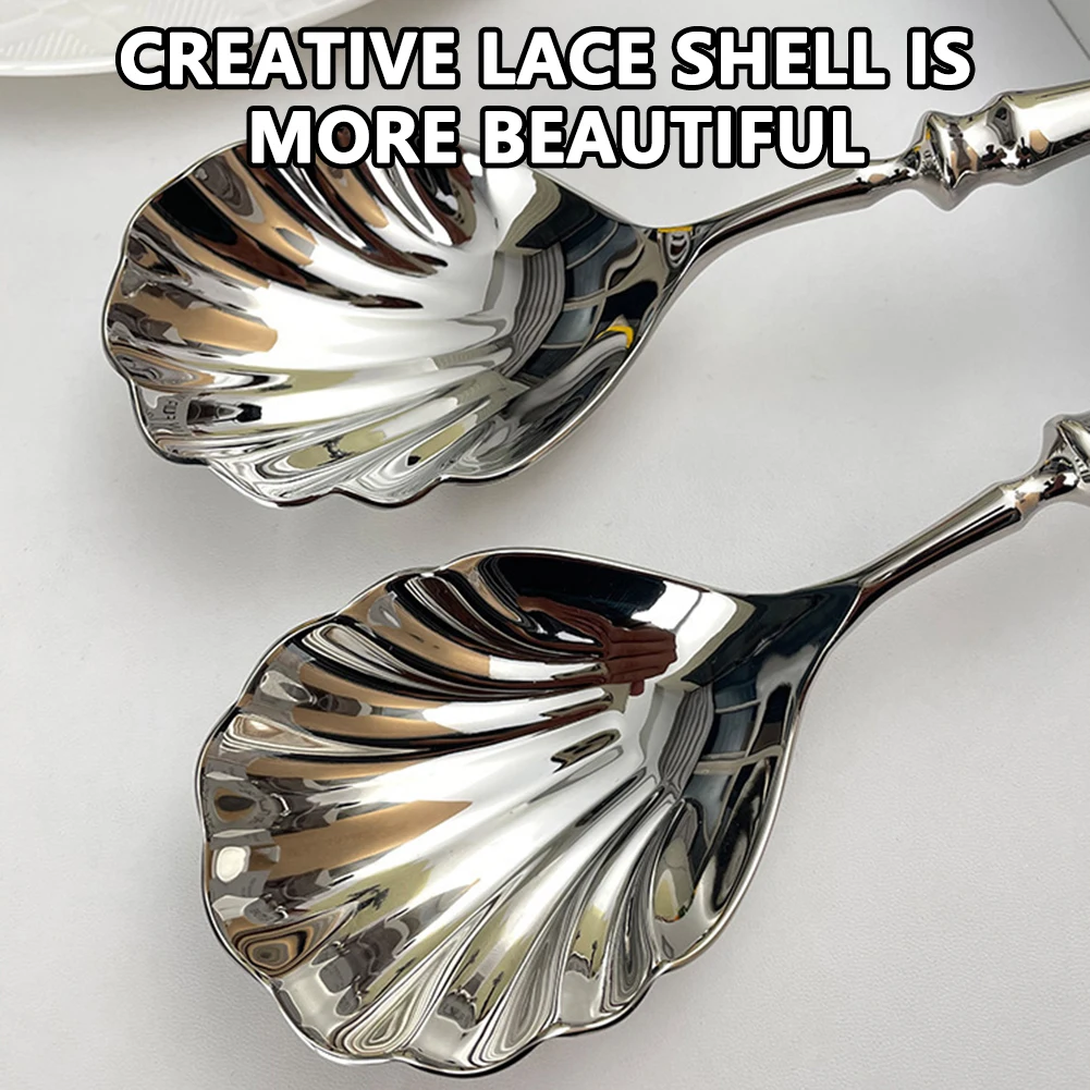 304 Stainless Steel Spoons Seashell Shape Dessert Spoon Decorative Coffee Stirring Spoons For Afternoon Tea Set Accessories