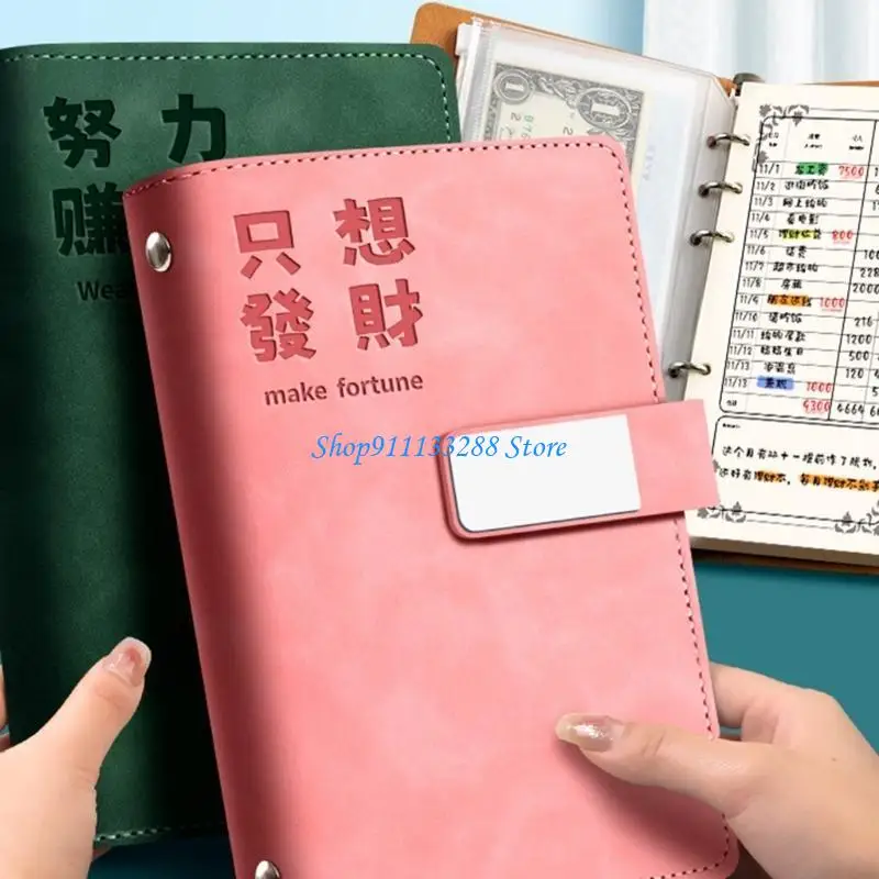 G88D เครื่องหนังนักวางแผนงบประมาณ 90 หน้าแผ่นงบประมาณ 6 วงแหวน Binder ครอบคลุมสมุดบันทึกเงินที่เติมได้สำหรับการวางแผน