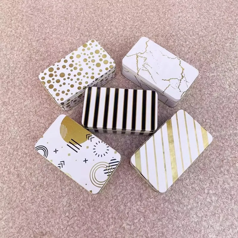 10Pcs  Black White Stamping Rectangular Tinplate Metal Iron Storage Boxes  For Ornaments,Wedding Candy ,Sundry Goods，Cute Gift ,