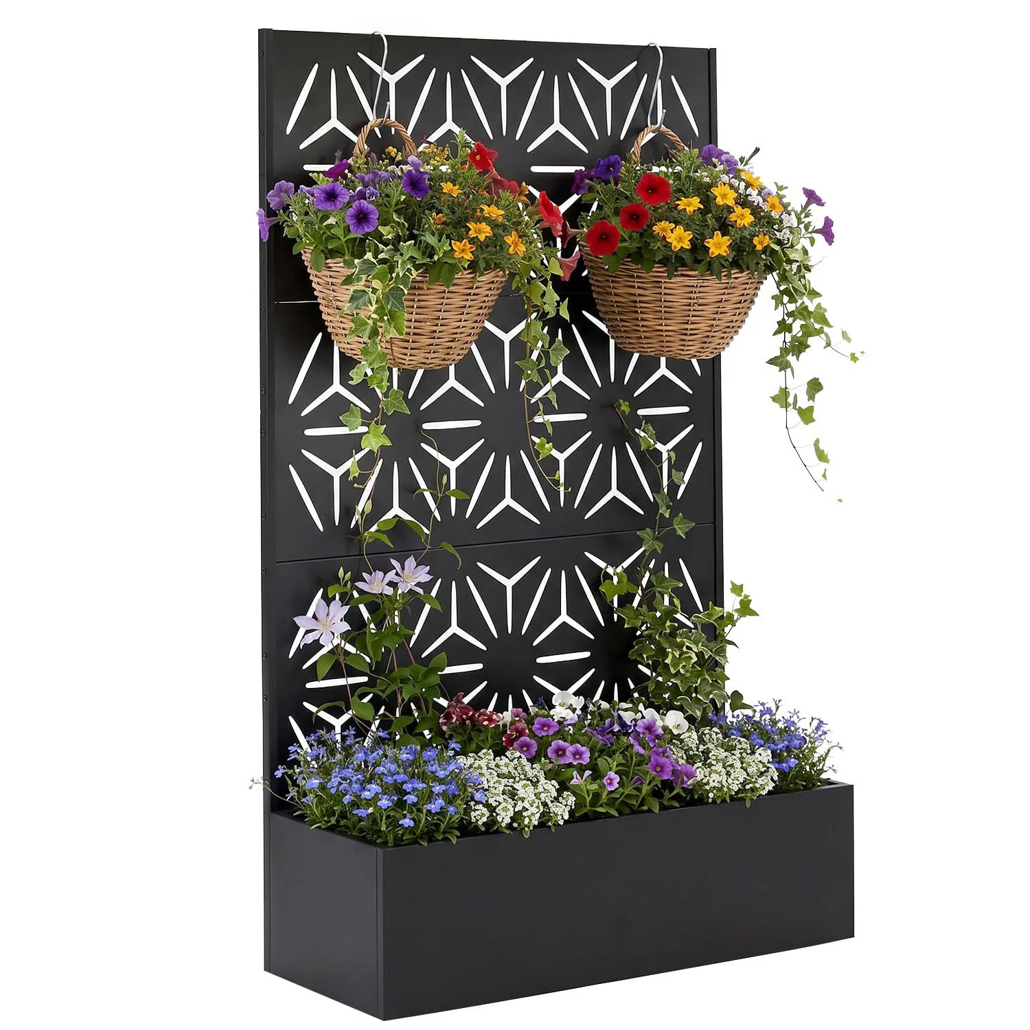 180 cm Hoher Metall-Pflanzkasten mit Rankgitter & Sichtschutz - Gartenbeet aus Kohlenstoffstahl für Draußen - Mit Drainagelöchern - Für Kletterpflanzen, Ranken & Gemüse