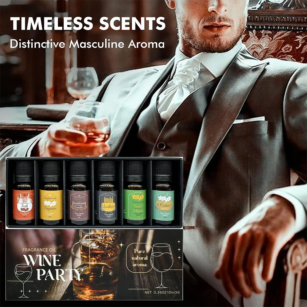 Men Essential Oils Set for Diffusers 6x10ml Diffuser Oil for Candle Making Aromatherapy