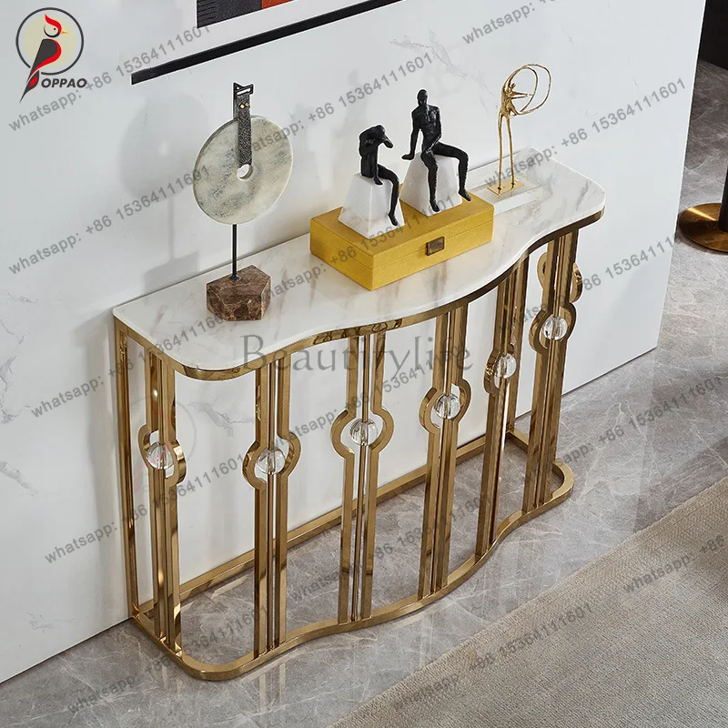 LS Light Luxury Marble Entrance Platform Modern Simple Stainless Steel Hollow Partition Lobby End View Platform