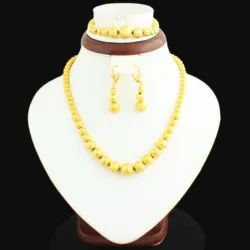 Gold Bead Set Jewelry 45cm Necklace/Earring/21cm Bracelet  Gold Color Jewelry Beads African/Ethiopian For Women