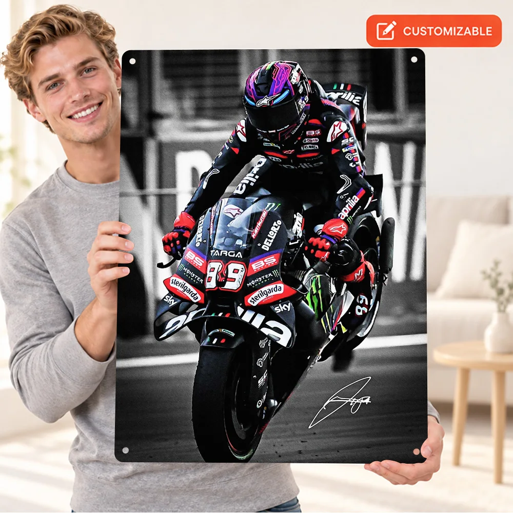 Jorge Martin Performing Wheelie Textured Metal Poster Customized Aluminum Sign Selective Color Photography Wall Art For Garage