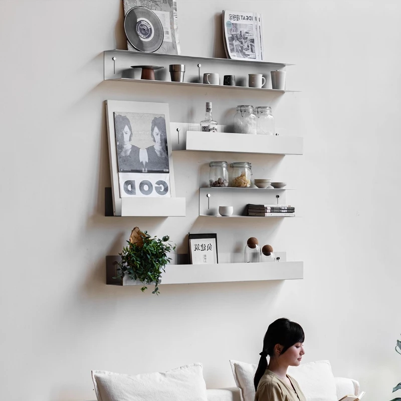 Stainless Steel Wall Mounted Storage Shelf Multi-Layer Display Rack Living Room Dining Wall Decor Modern Metal Floating Shelves