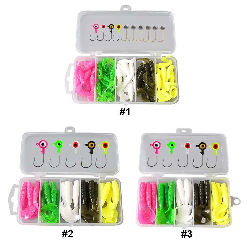 30/60pcs Soft Fishing Lures Kit Swimbait with Jig Head Hooks Wobblers for Trout Redfish Saltwater/Freshwater Fishing