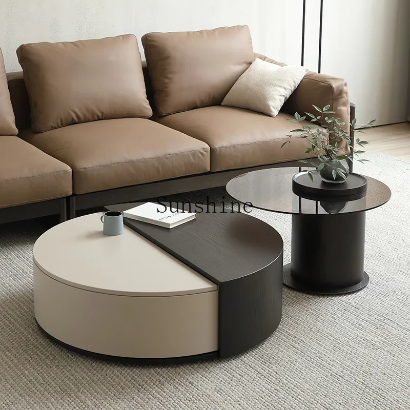 

Italian minimalist round small apartment rotating storage wabi-sabi tea table combination