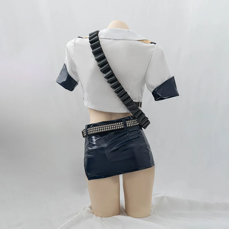 Anime Panty Stocking Cosplay Costume Sexy Fishnet Stockings Hat Accessories Panty Leather Skirt Police Lady Set Cosplay Outfit view 5