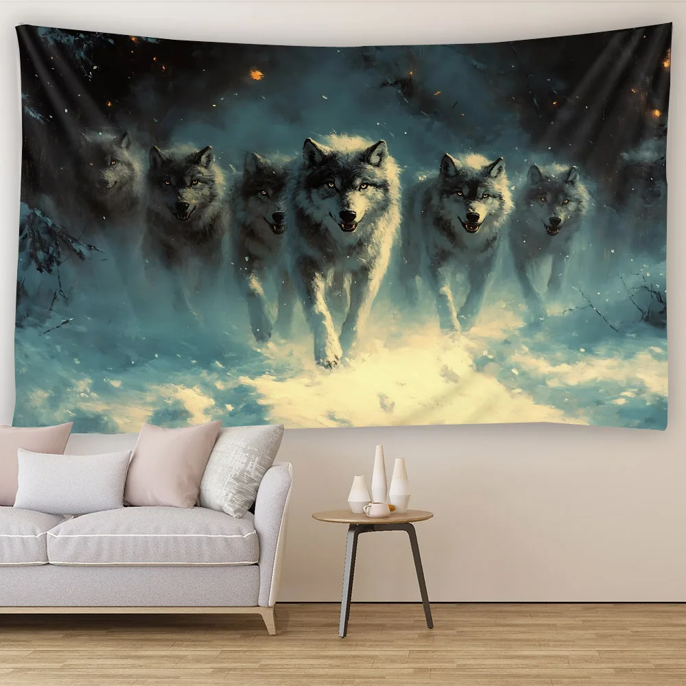 Snowpack Wolf Mysterious Jungle Night Moon Landscape Wall Tapestry Unique Bedroom Living Room Decor Wall Hanging Art
