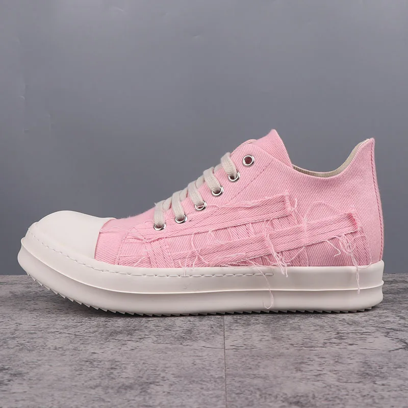 High Street R0 casual shoes pink rags patched Sneaker Fabric  Shoes Women's Casual Shoes Men's Shoes