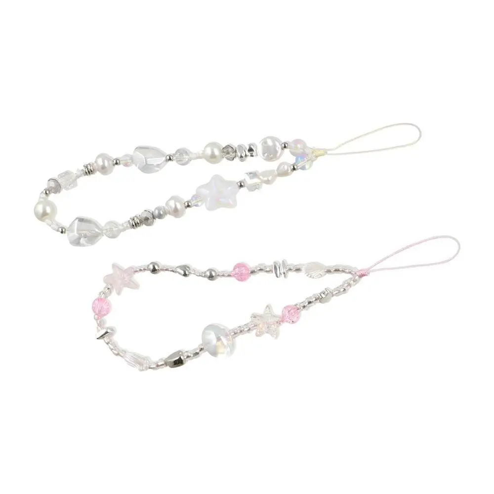 

Y2K Silver Cell Phone Strap Clear Star Sweet Girl Phone Lanyard Hanging Cord Wrist Strap Beads Phone Chain Women Girl
