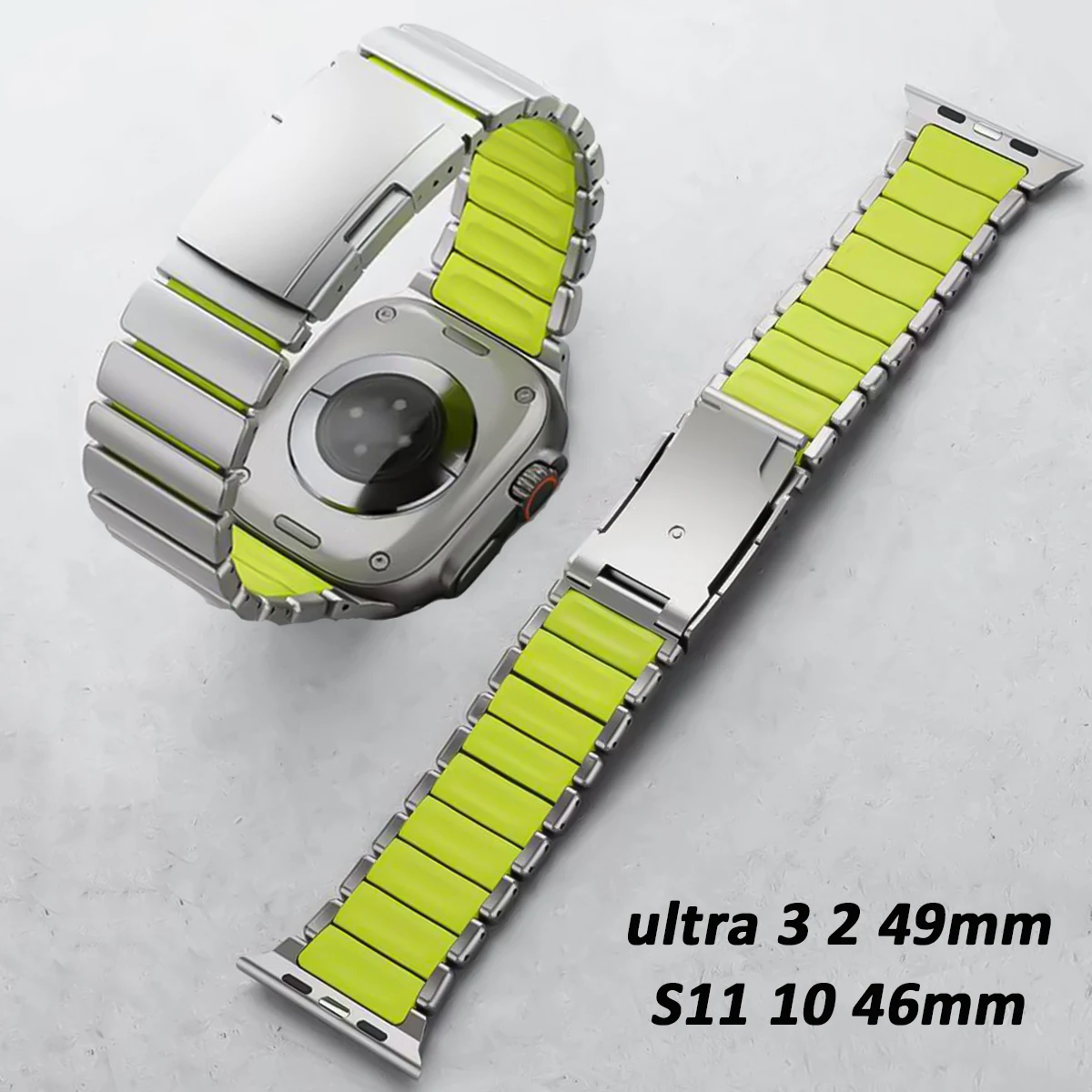 

Титановый силиконовый металлический ремешок для Apple Watch Ultra 3 11 10 9 8 7 SE 6 Мужской браслет-ремешок для iWatch 3 2 1 42 мм 44 45 мм 46 мм 49 мм