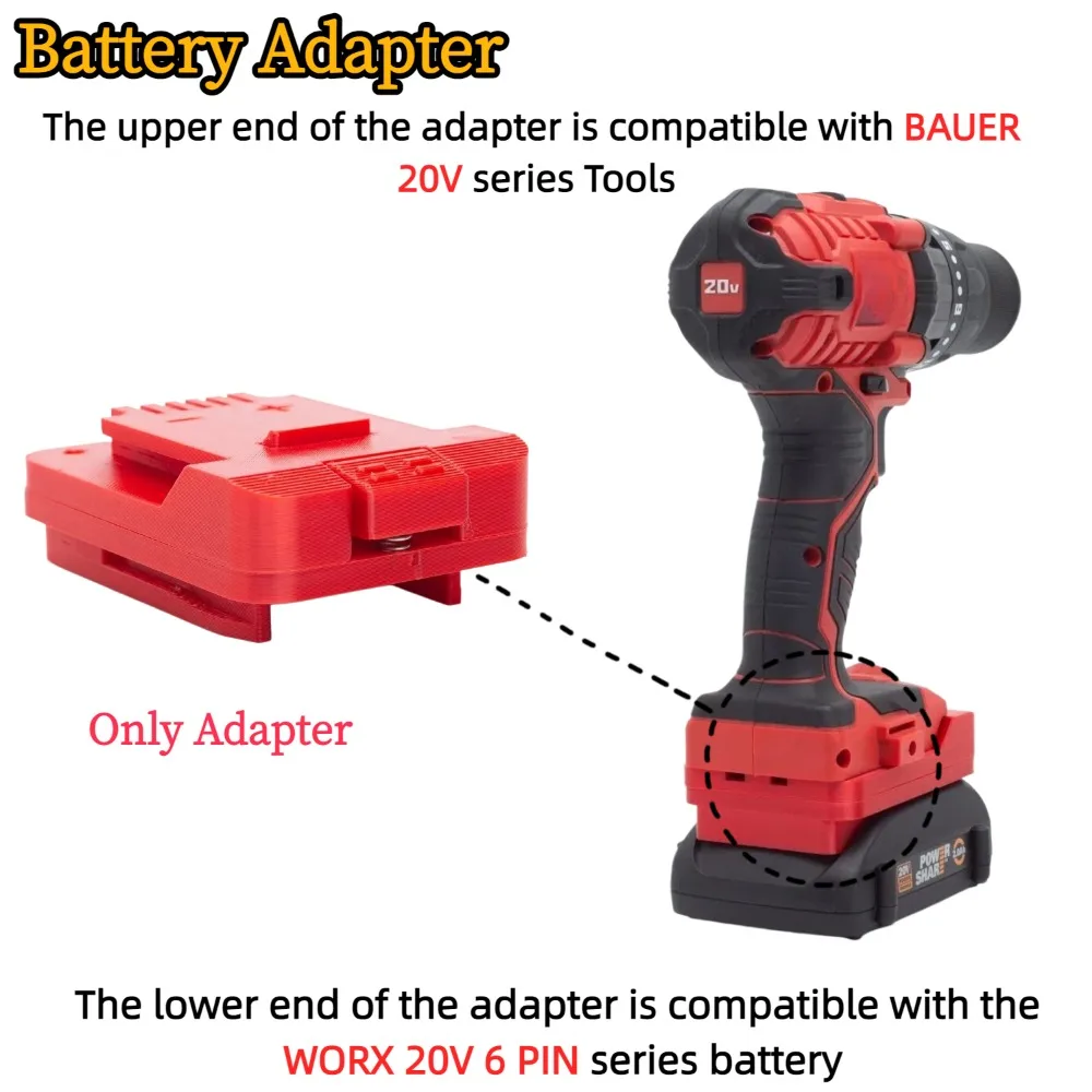

Battery Adapter/Converter for WORX 20V 6 PIN Li-ion Battery TO BAUER 20V Cordless Drill Tools Accessory(Only Adapter)