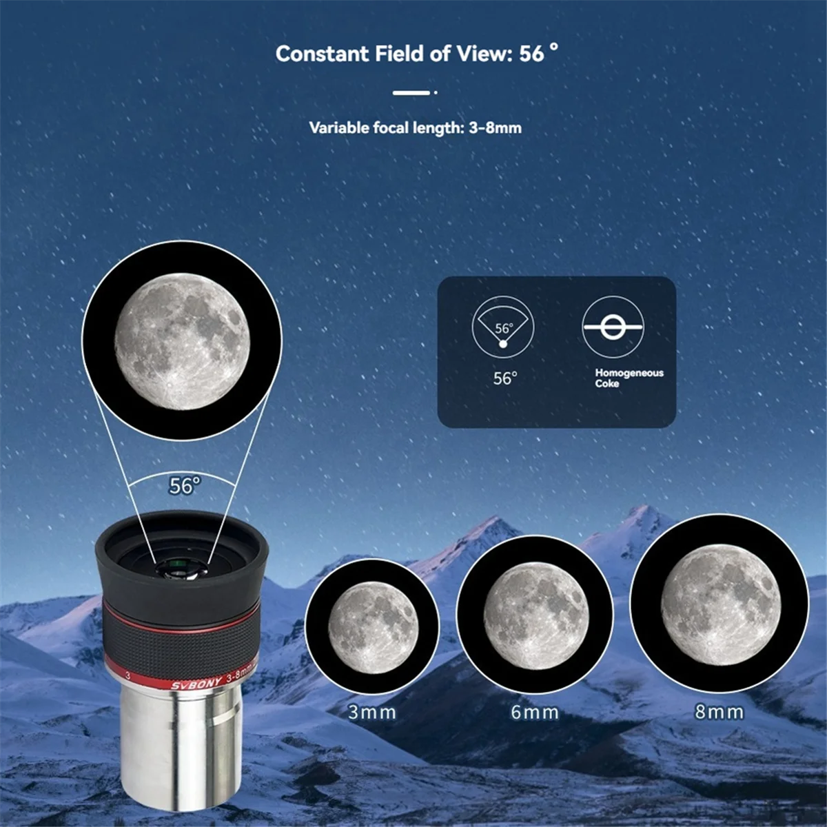 Hot sale  SV215 1.25inch 3mm-8mm Planetary Zoom Eyepiece for Telescope High Power Lunar & Planetary Observing Astronomical