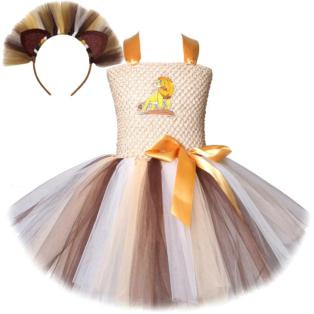 Jungle Lion Tutu Dress for Girls Animal Halloween Cosplay Costumes for Kids Princess Dresses Outfits Children Birthday Clothes