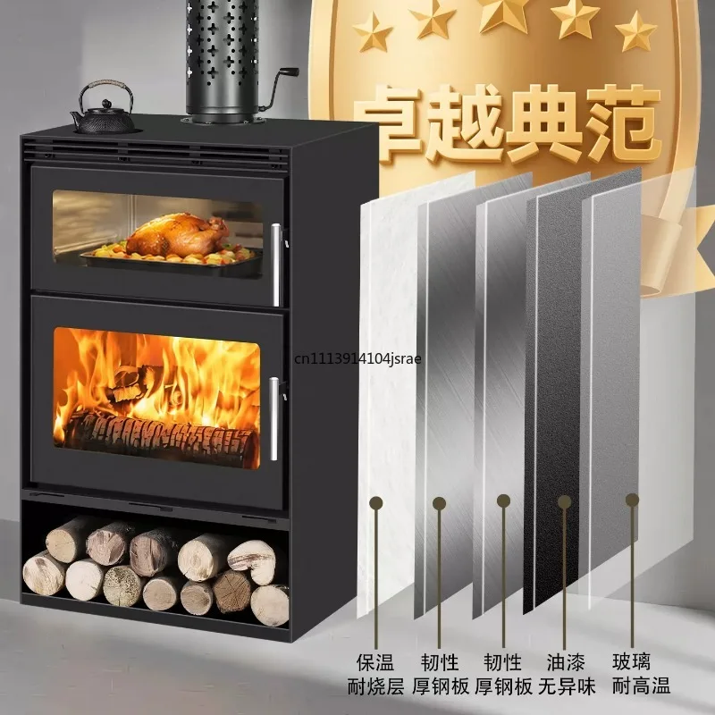 Convection Hot‑Air Real‑Fire Wood‑Burning Fireplace With Oven Indoor Heating Stove For Rural House Homestay Heating Project