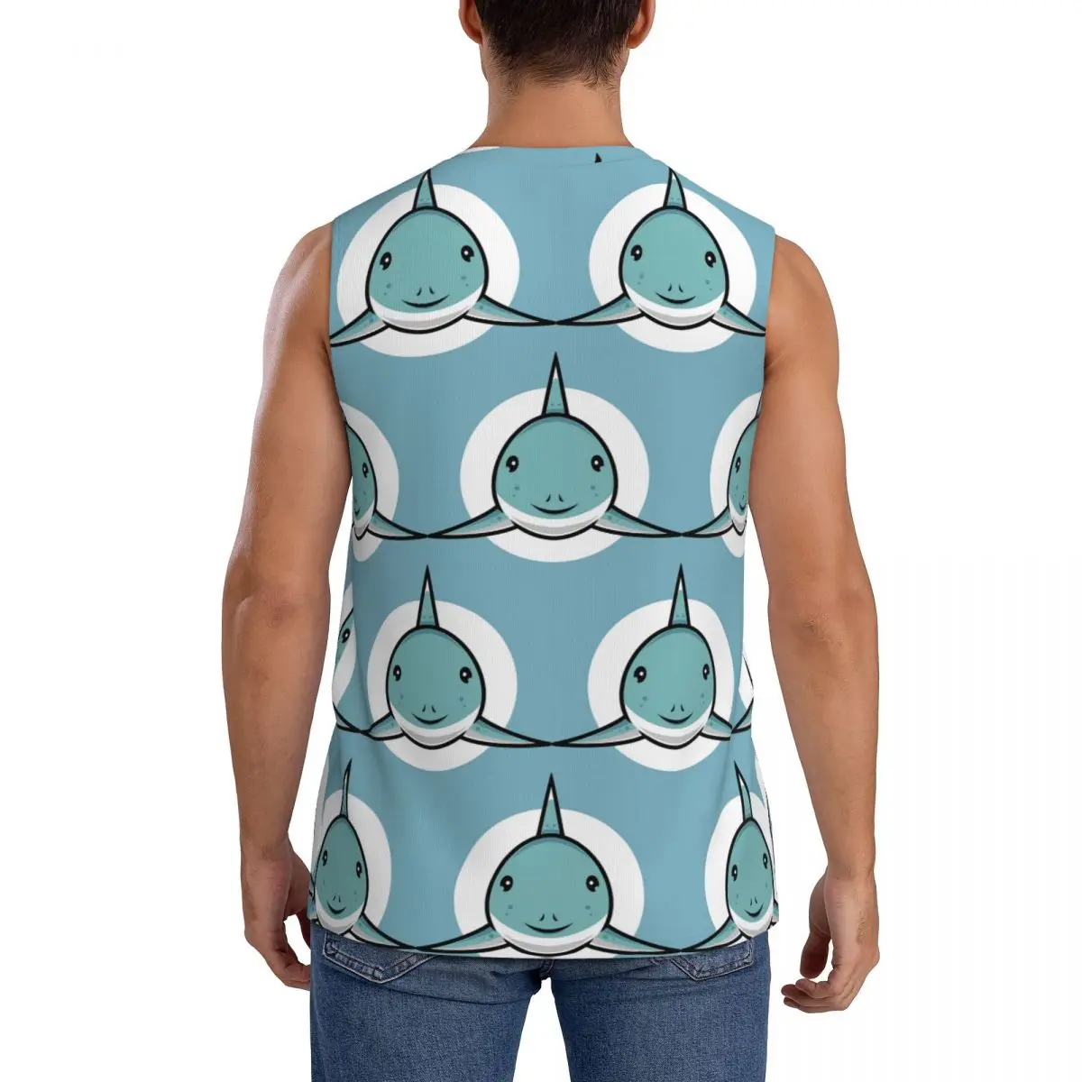 Cute Shark Men Sleeveless Tank Tops Quick Dry Breathable Gym Fitness Running Summer Casual Sport Vest view 3