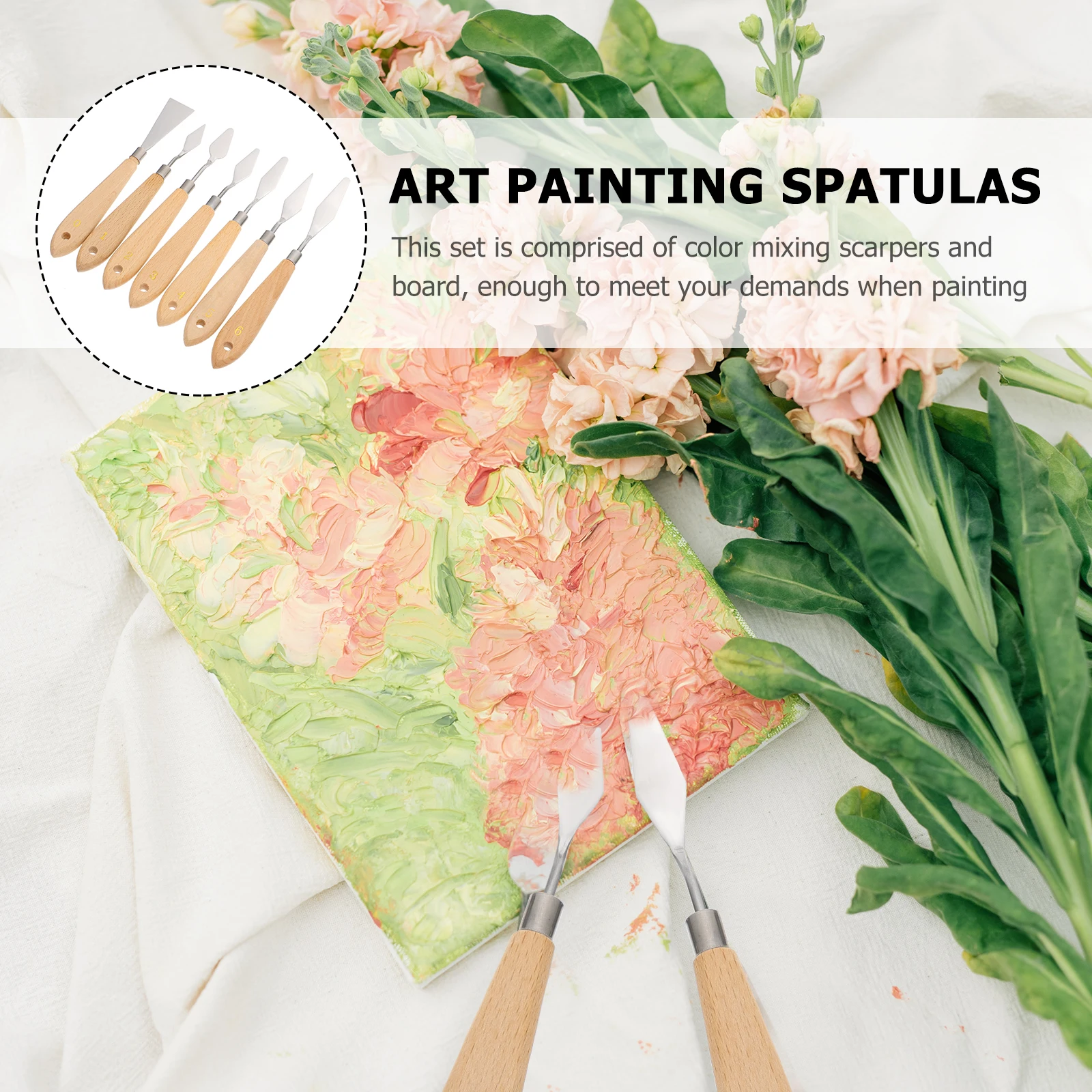 

7pcs Oil Painting Spatulas Beech Wood Stainless Steel Art Tools Acrylic Paint Scrapers Pallet Knives Wall Decoration Ceramic