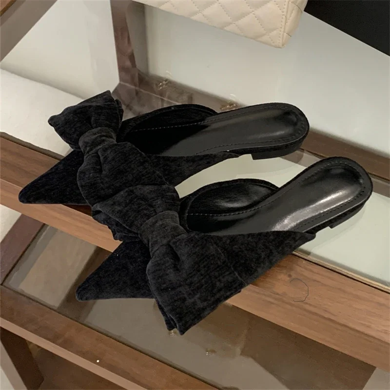 

Aneikeh 2026 Весенне-осенние элегантные дизайнерские мюли с большим бантом-бабочкой, женские туфли с острым носком и квадратным каблуком