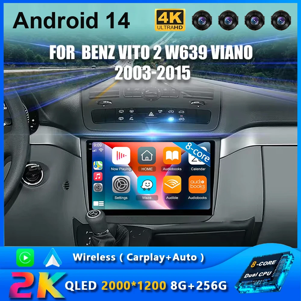 

2Din For Benz Vito 2 W639 Viano 2003 - 2015 Car Radio Multimedia Video Player GPS Carplay Android 14 Autoradio Head Unit 2K QLED