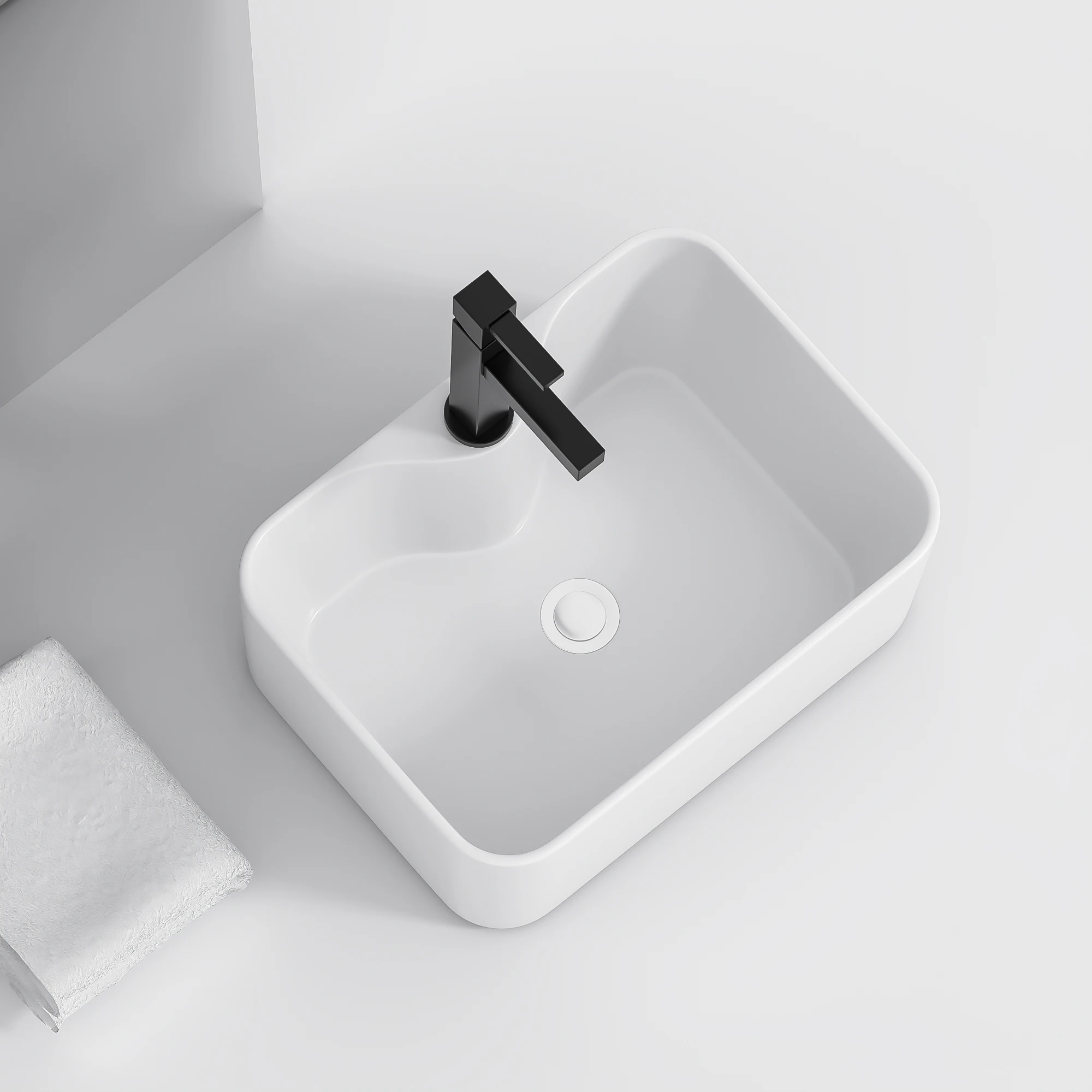 Rectangular Above Counter Vessel Vanity Basin Sink For Bathroom Smooth Surface White USA Stock 19*15 Inch Bathroom Basin