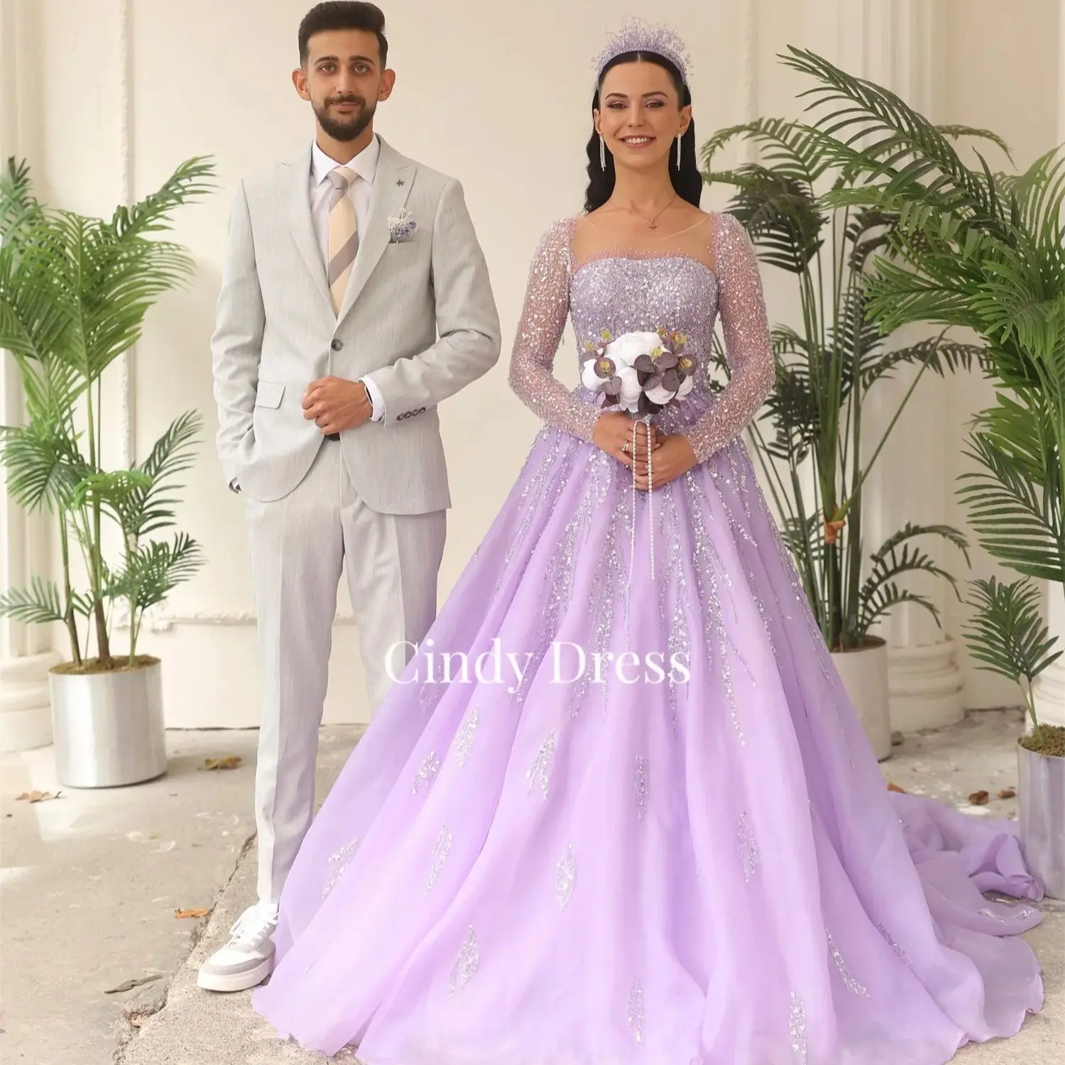 

Cindy Purple Wedding Dress A-line Shiny Chubby Elegant Party Dresses Evening Woman Gala Prom 2024 Graduation Luxurious Women's