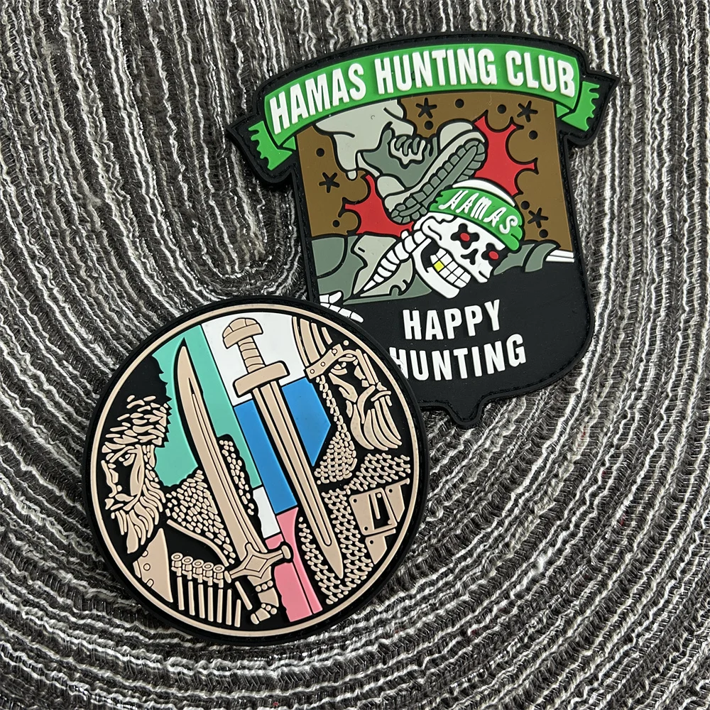 

Happy Hunting Morale Badge Skull PVC Tactical Patch Costume Hat Decal Outdoor Gear Equipment Hook and Loop Backpack Sticker