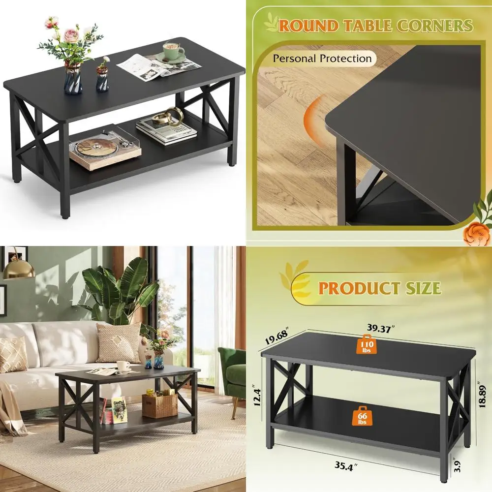 

Modern 2-Tier Round Corner Coffee Table with Storage Shelf, Farmhouse Style Living Room Furniture