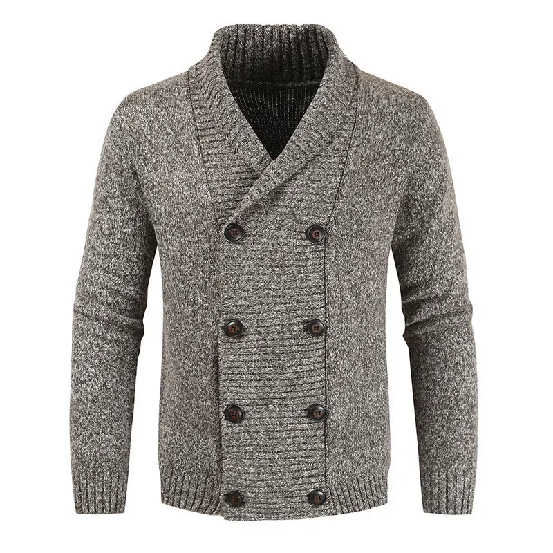 Cárdigan con capucha para hombre, suéter ajustado de punto, cálido, informal, cuello chal, chaqueta de doble botonadura, otoño