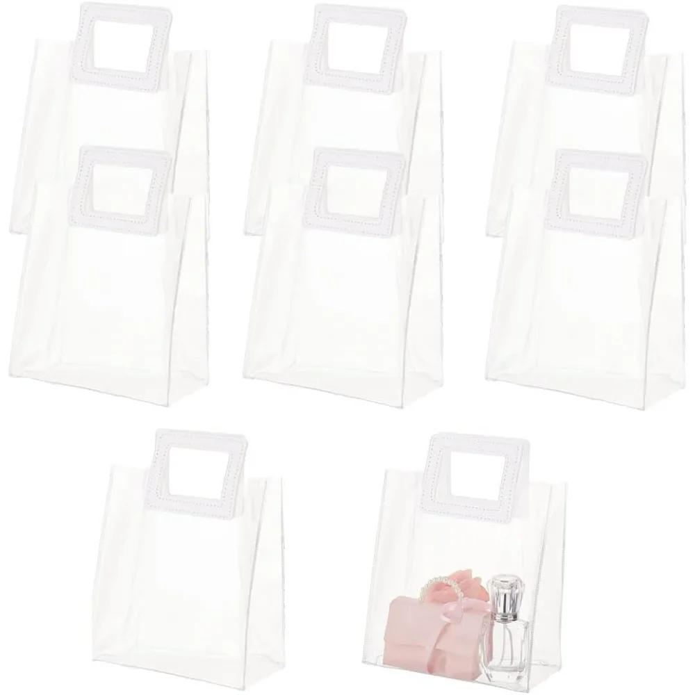 8PCS PVC Gift Bag with Handle, Rectangle Transparent Gift Wrap Bag Gift Storage Bags for Bridal Party, Baby Shower, Wedding