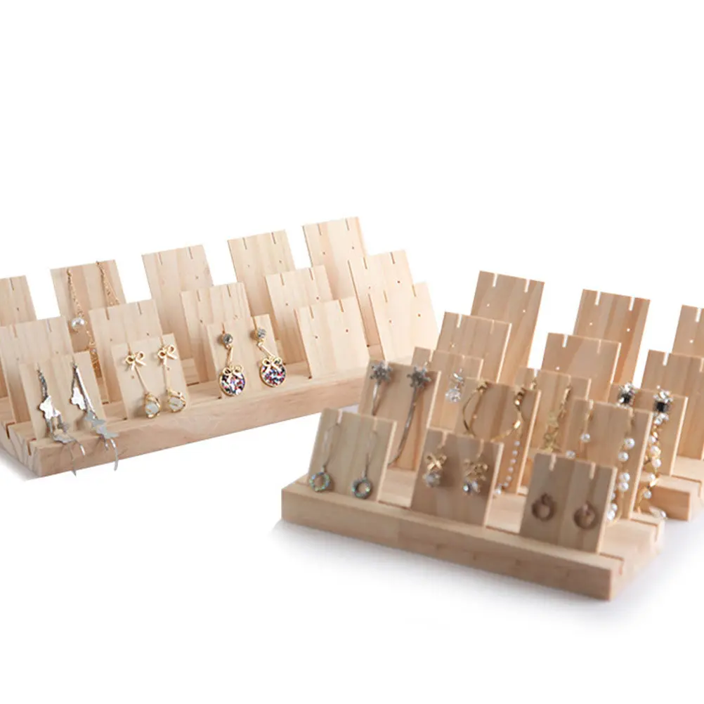 Creative Wooden Jewelry Rack Display Stand Size S 3 Slots Desktop Organizer for Necklaces Bracelets Rings Earrings Holder