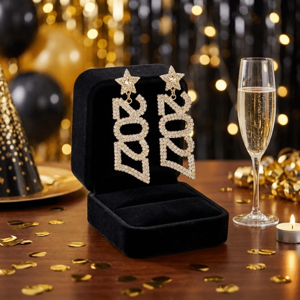 Jewelry Elegant 2027 Digital Earrings Rhinestone Long Drop New Year Earrings Fashion Shiny Long Drop Earring Wedding