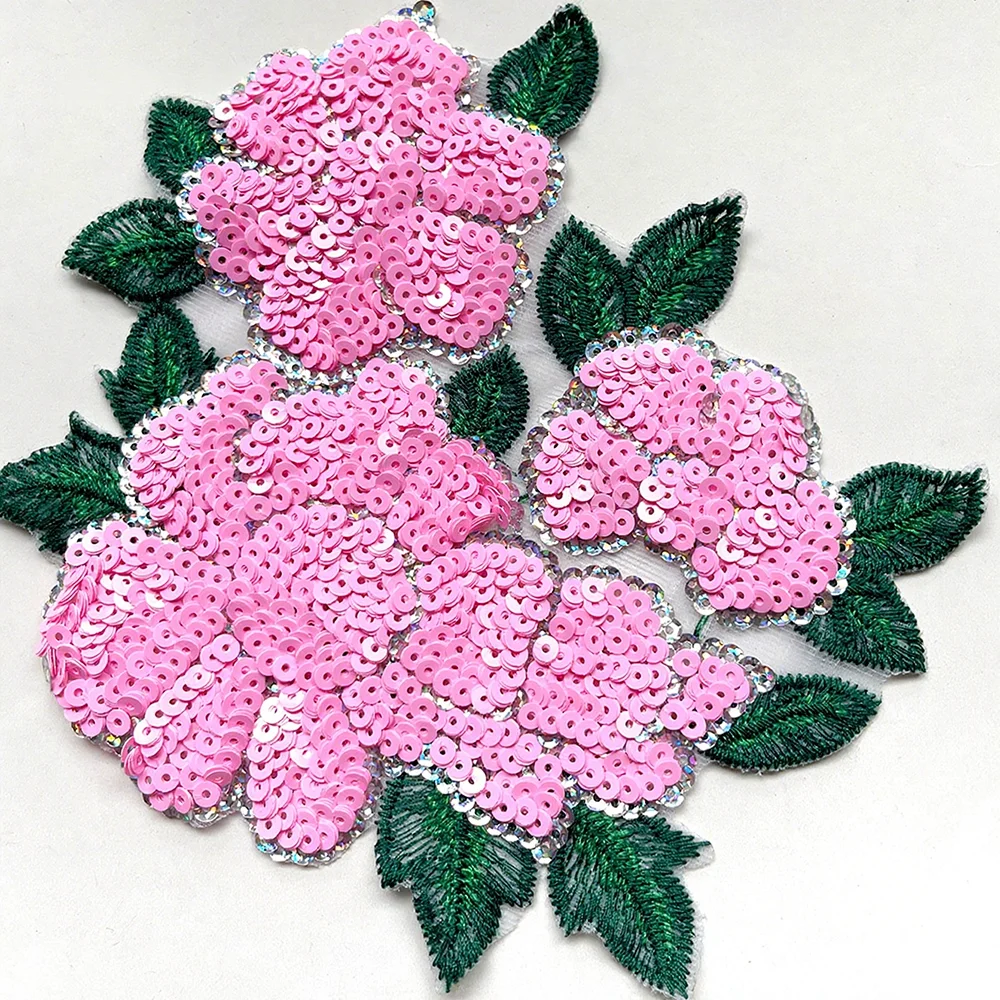 1PC Rosa Rose Blume Pailletten Patch Nähen Für Kleidung Taschen Mode DIY Dekoration Applique Bekleidungs Zubehör