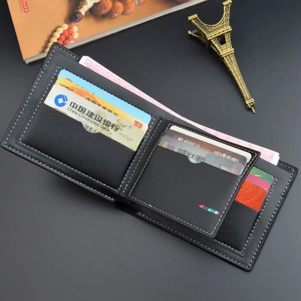 Portefeuille court en cuir Pu pour hommes d'affaires, fente multi-cartes, porte-carte de crédit décontracté, sac d'argent, couleur unie, portefeuille à deux volets quotidien