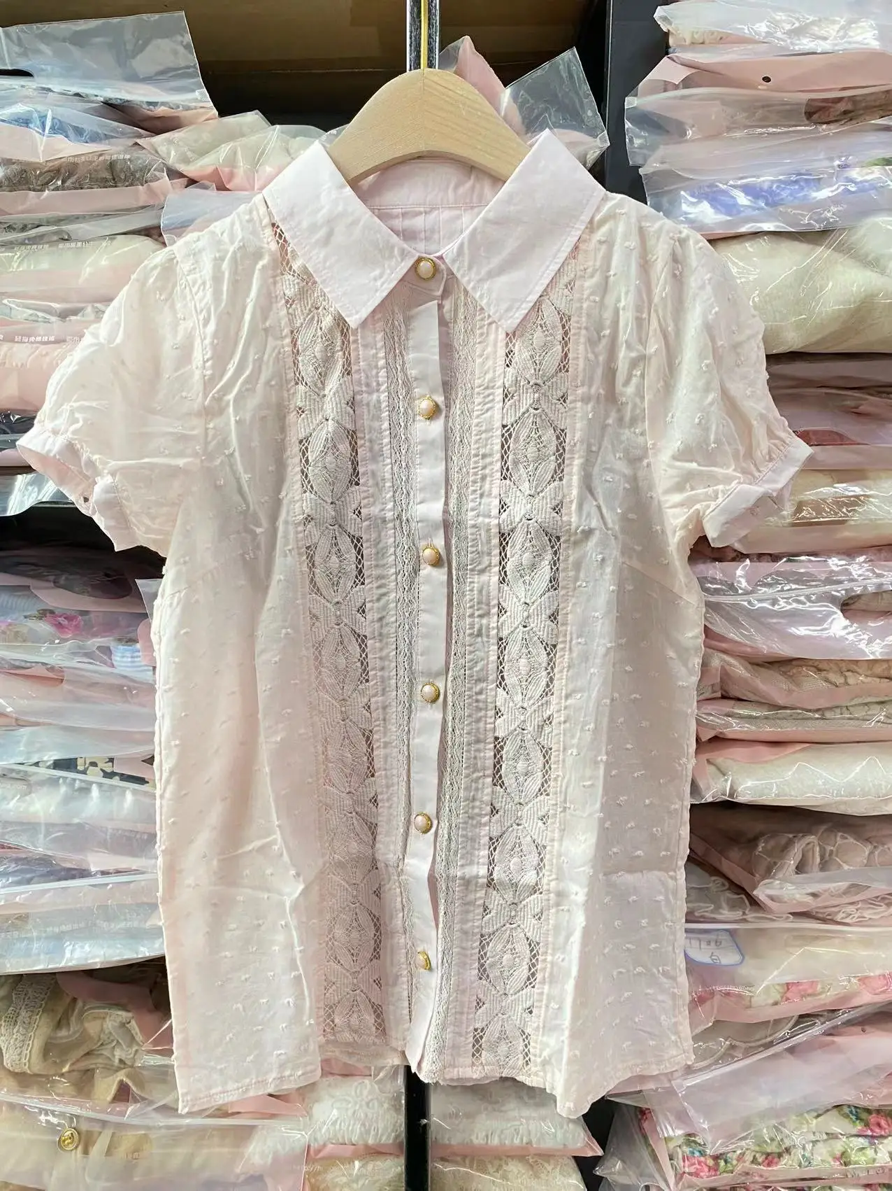 Sales Japan Liz Lisa Summer Cotton Jacquard Lace Embroidery Hollow Out Short Sleeve Shirts