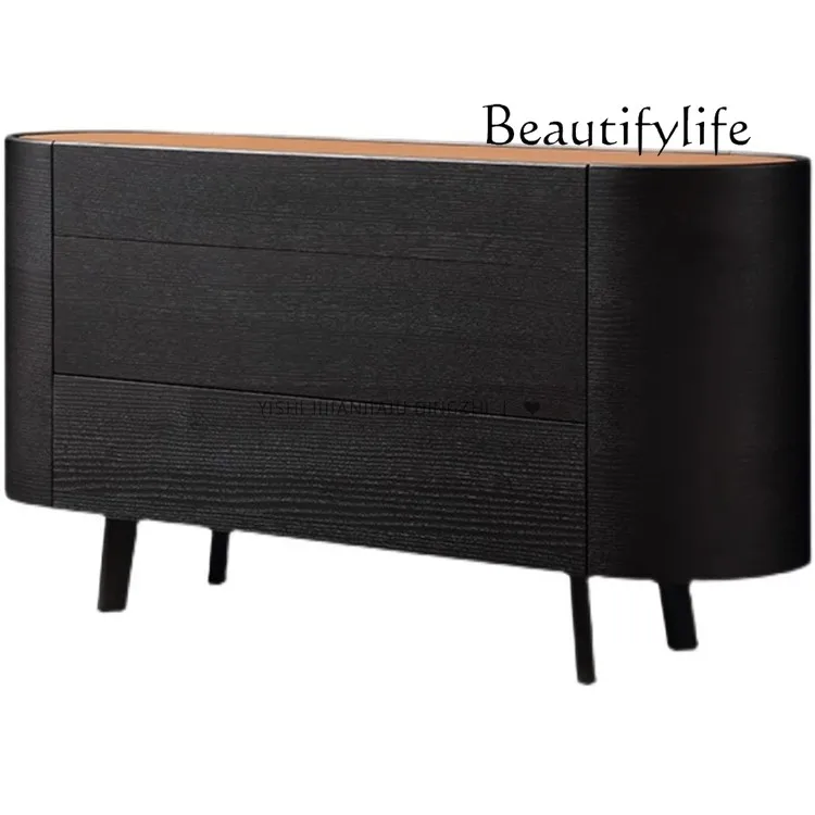 

Italian modern living room entry chest, Nordic arc black oak color locker, personalized simple entrance cabinet