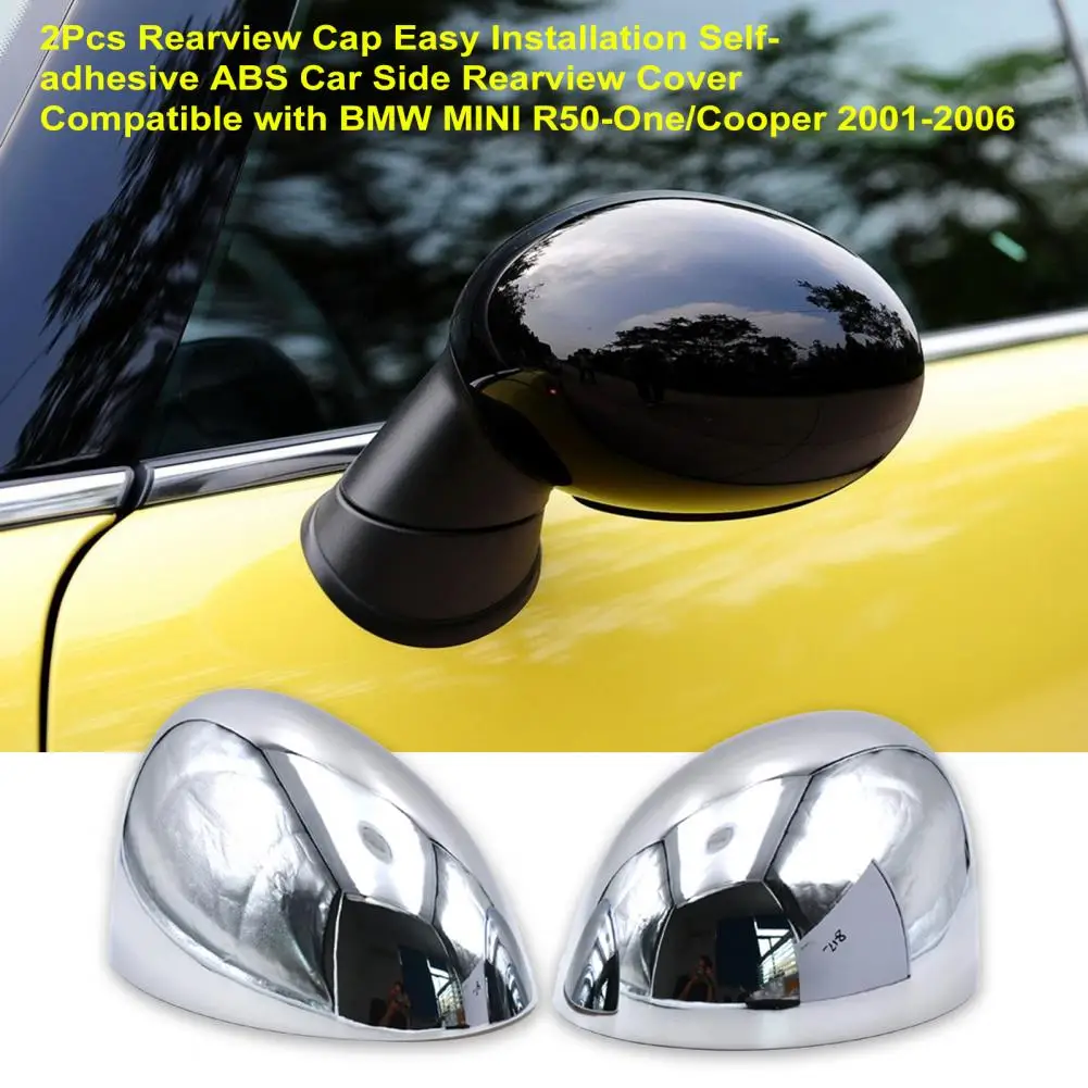 2Pcs ABS Car Rearview Cap Side Mirror Cover Self-adhesive ABS Car Side Rearview Cover for BMW MINI R50-One/Cooper2001-2006