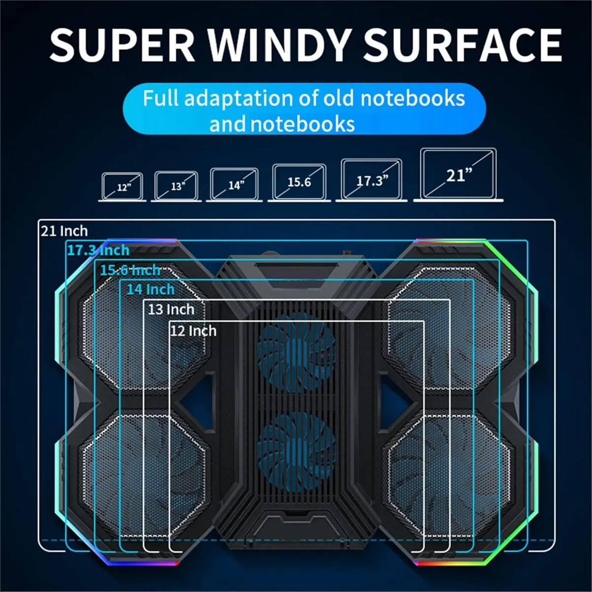618 Mega Sale RGB Gaming Laptop Stand Air Cooler Notebook Stand Holder with 6 Fans Cooling Fan Base for 12-17 Inch Laptop