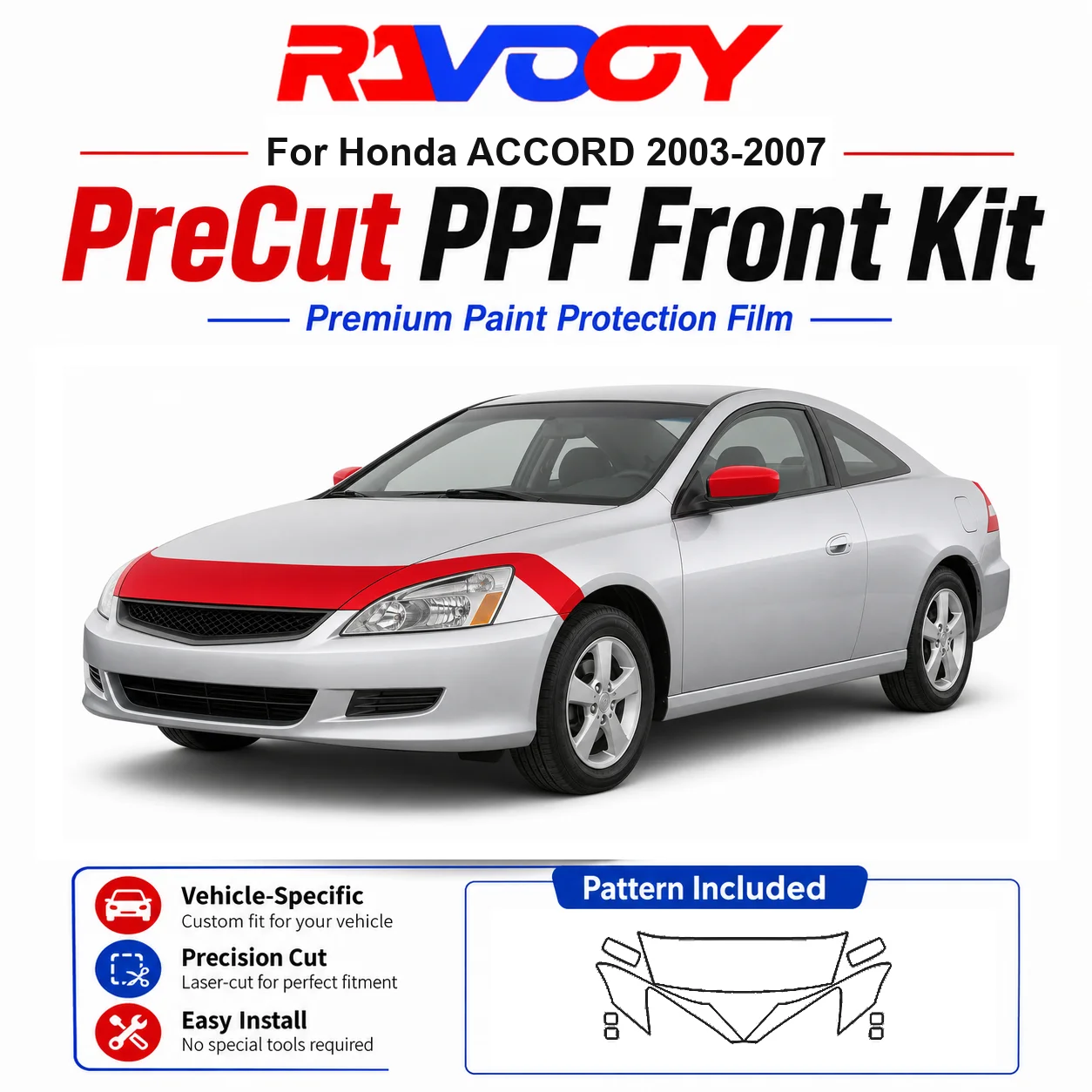 

8.5mil TPU Precut PPF Kit For Honda ACCORD 2003-2007 - Hood, Fenders & Mirror Set - Self-Healing Clear Bra Film
