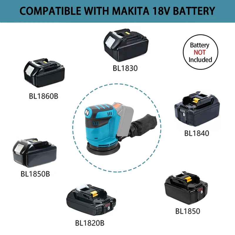 For Makita For Dewalt Cordless Electric Orbital Sander Wood Grinder Polishing Machine 3 Speeds Abrasive Power Tool Sander