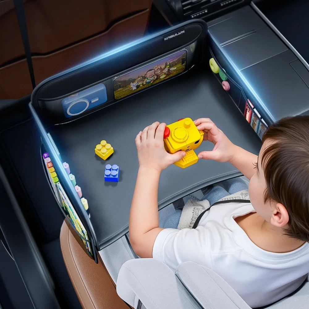Child Car Dining Drawing Table Leather Universa Safety Seat Tray Backseat Children Table Tool Toys Phone Storage Pocket Lap Desk view 3