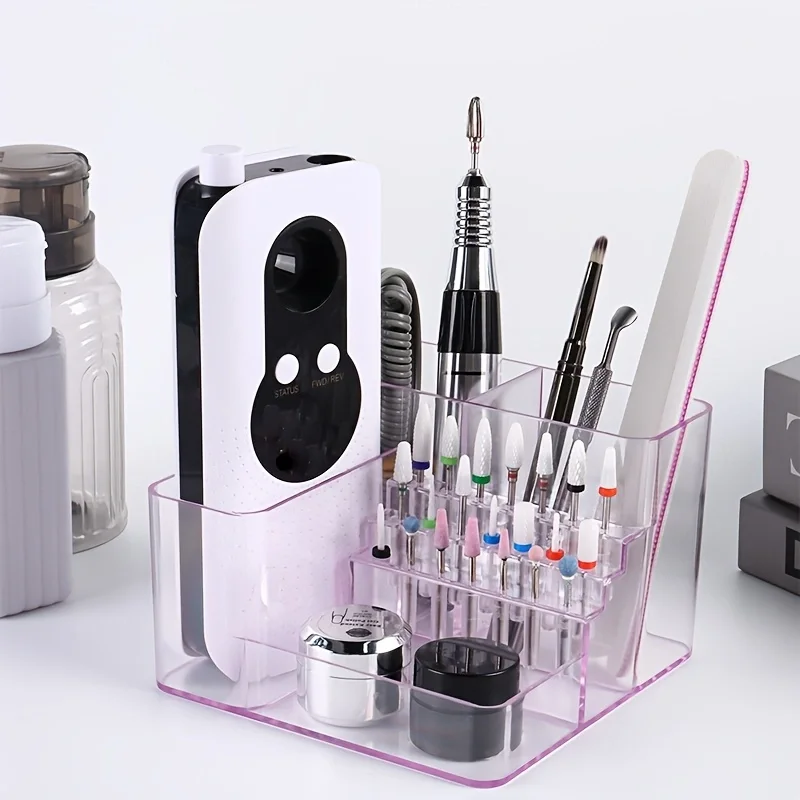 1PCS 21-Hole Acrylic Nail Drill Storage Holder, Desktop Organizer for Nail Drill & Bits (Machine & Tools Not Included)